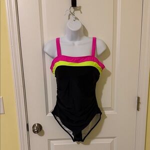 Adongor Black Swimsuit with Pink and Yellow Straps